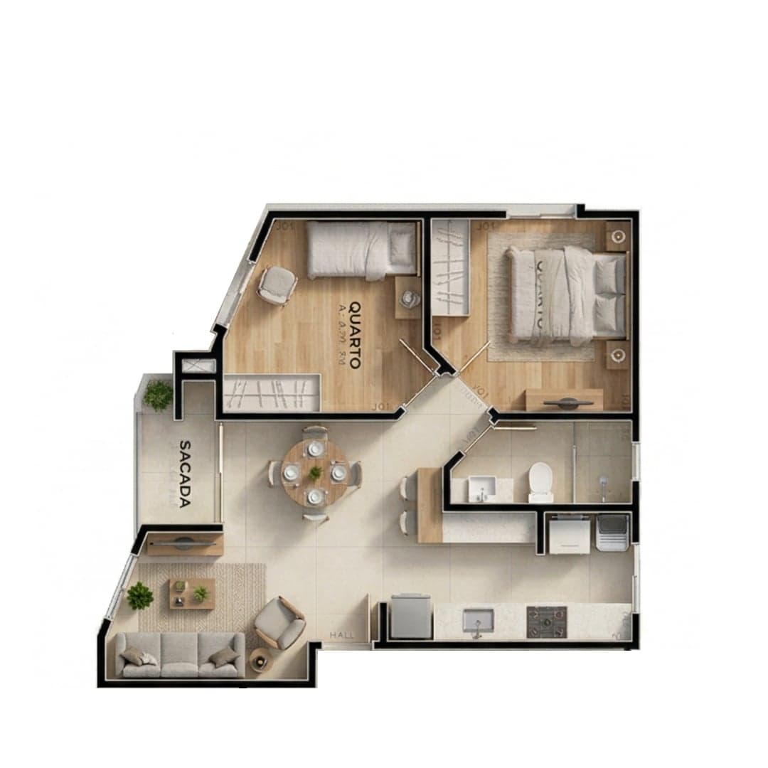 Planta do Citrino — Planta 1 · 52 m² — Apartamento na planta no bairro Iririú em Joinville