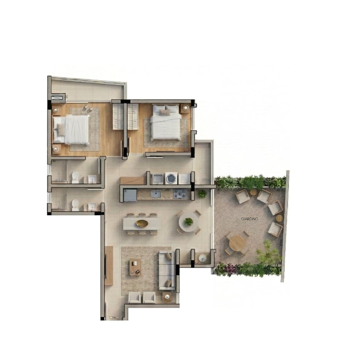 Planta do Rubi — Planta 1 Giardino · 90 m² — Apartamento na planta no bairro Bom Retiro em Joinville