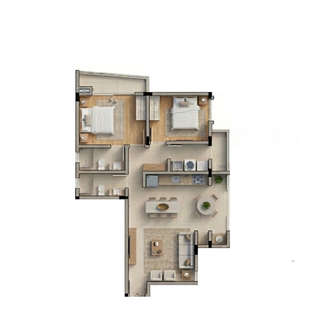 Planta do Rubi — Planta 1 · 74 m² — Apartamento na planta no bairro Bom Retiro em Joinville